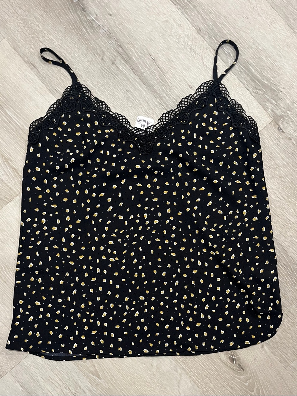 Black Lace-Trim Cami with Metallic Gold Spot Print